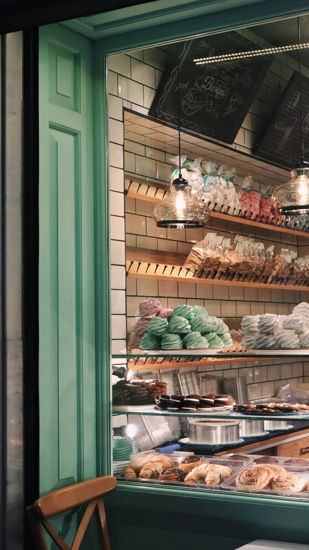 The bakery storefront and its green woodwork